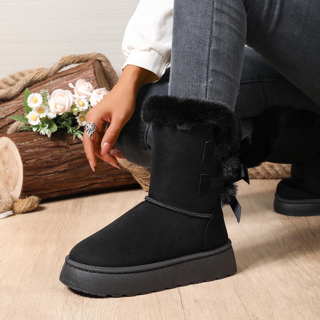 Fashion 2025 New Women Mid-calf Boots Solid Color Classic Retro Shoes Women Thick Plush Thick Sole Non-slip Fashion Snow Boots Women