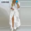 Frühling Herbst frauen Hemd Kleid Temperament Druck einreiher Offenes Hemd Kleid beiläufige Lange Kleid