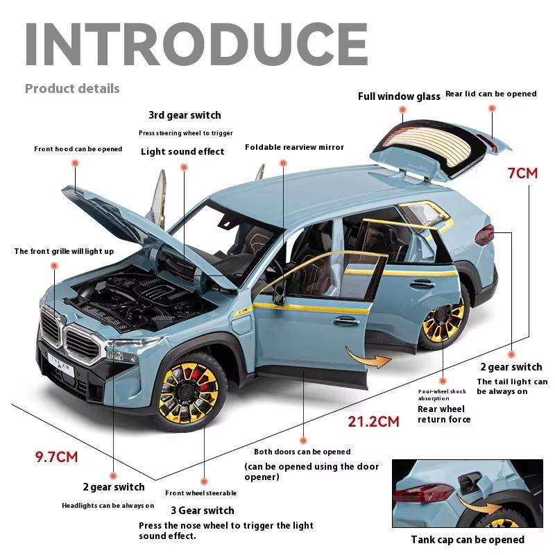 Simulation 1:24 THE-XM Alloy Car Model, Door-opening Car Model Ornaments, With Sound and Lights for Boys Toy Car Birthday Gift