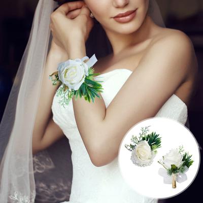 Wedding Boutonniere Faux Pearl Design Realistic Looking Thick Petals Non-Fading Wedding Rose Flower Wrist Corsage Boutonniere Party Supplies