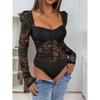 New Elegant Sexy Lace Trim Square Neck Tight Bodysuit Women's Fashion European American Style