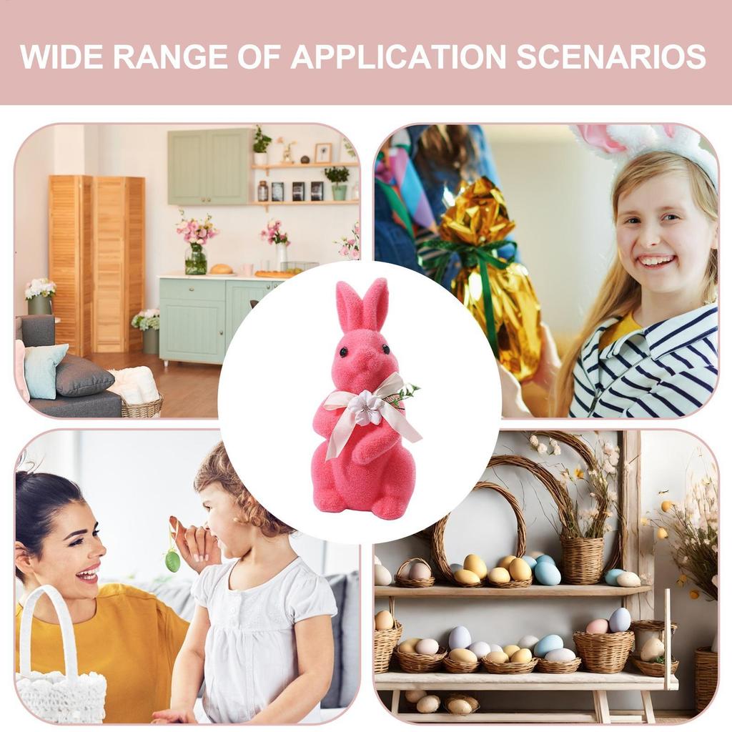 Flocked Bunnies Compact Rabbit Figure Art Moss Bunny Decor For Family Friends Holiday Home Indoor Bedroom Shelf Cabinet Entrance