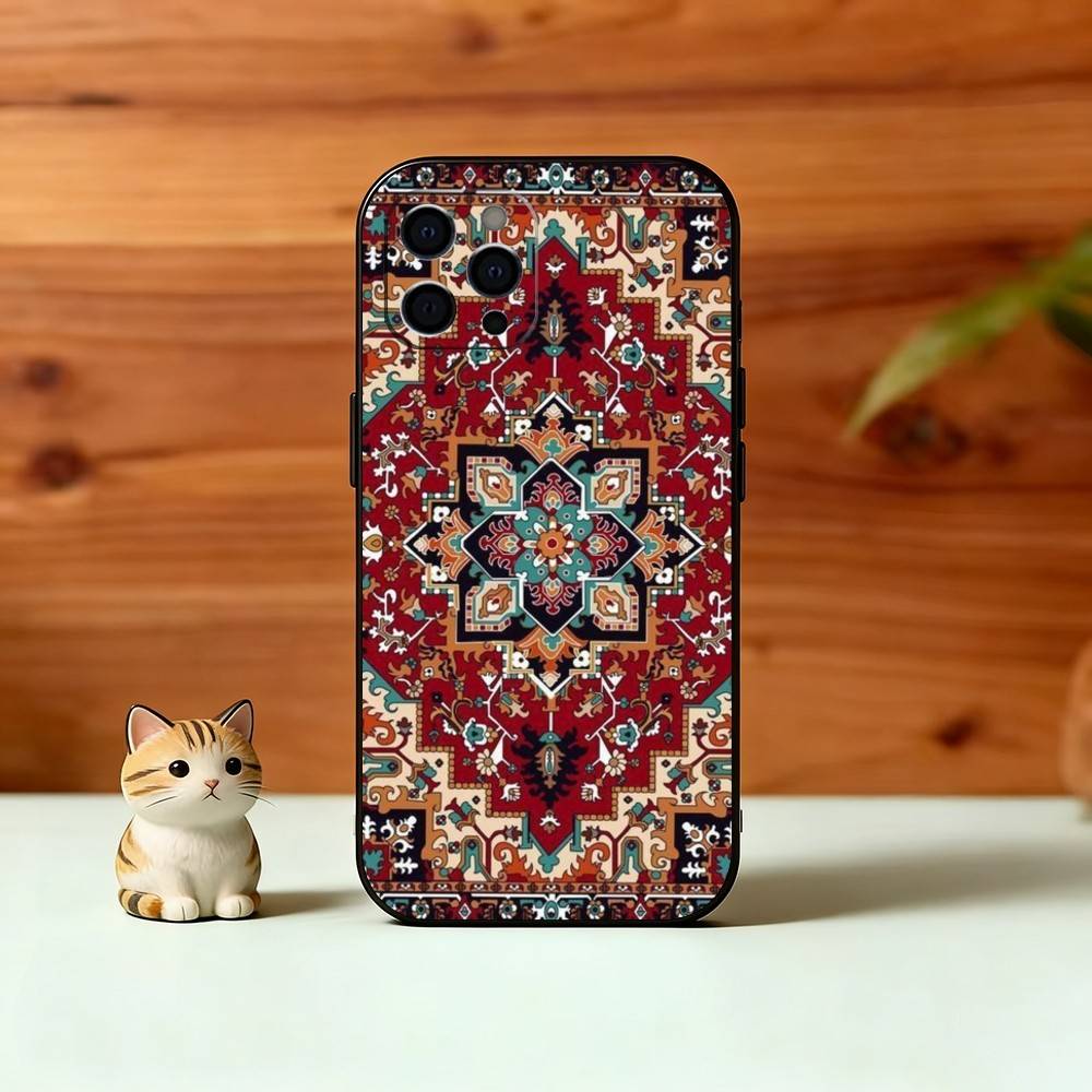 Vintage Persian Carpet Art Phone Case For iPhone 17, 16,15,14,13,12,11 Plus,Pro Max, Others Soft Black Cover
