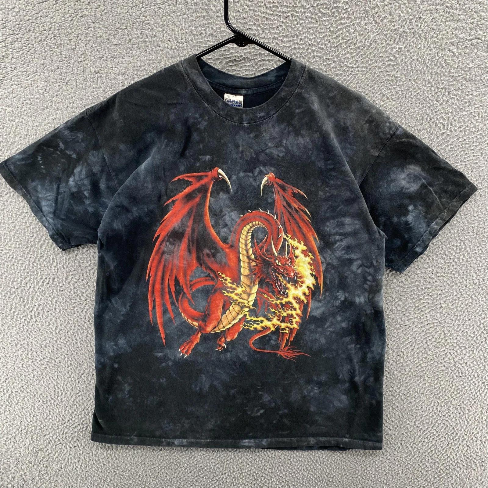 VINTAGE Dragon T Shirt Mens Extra Large Fire Breathing Graphic Fantasy Art Y2K XL