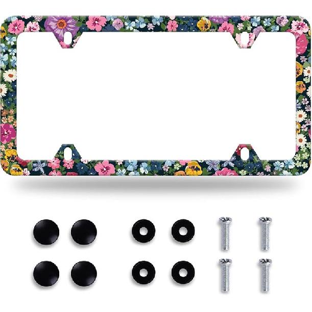 Moon License Plate Frame Starry Sky Moon Phases License Plate Stainless Steel Car Accessory Personalize Funny License Plate Holes Screws Decorative