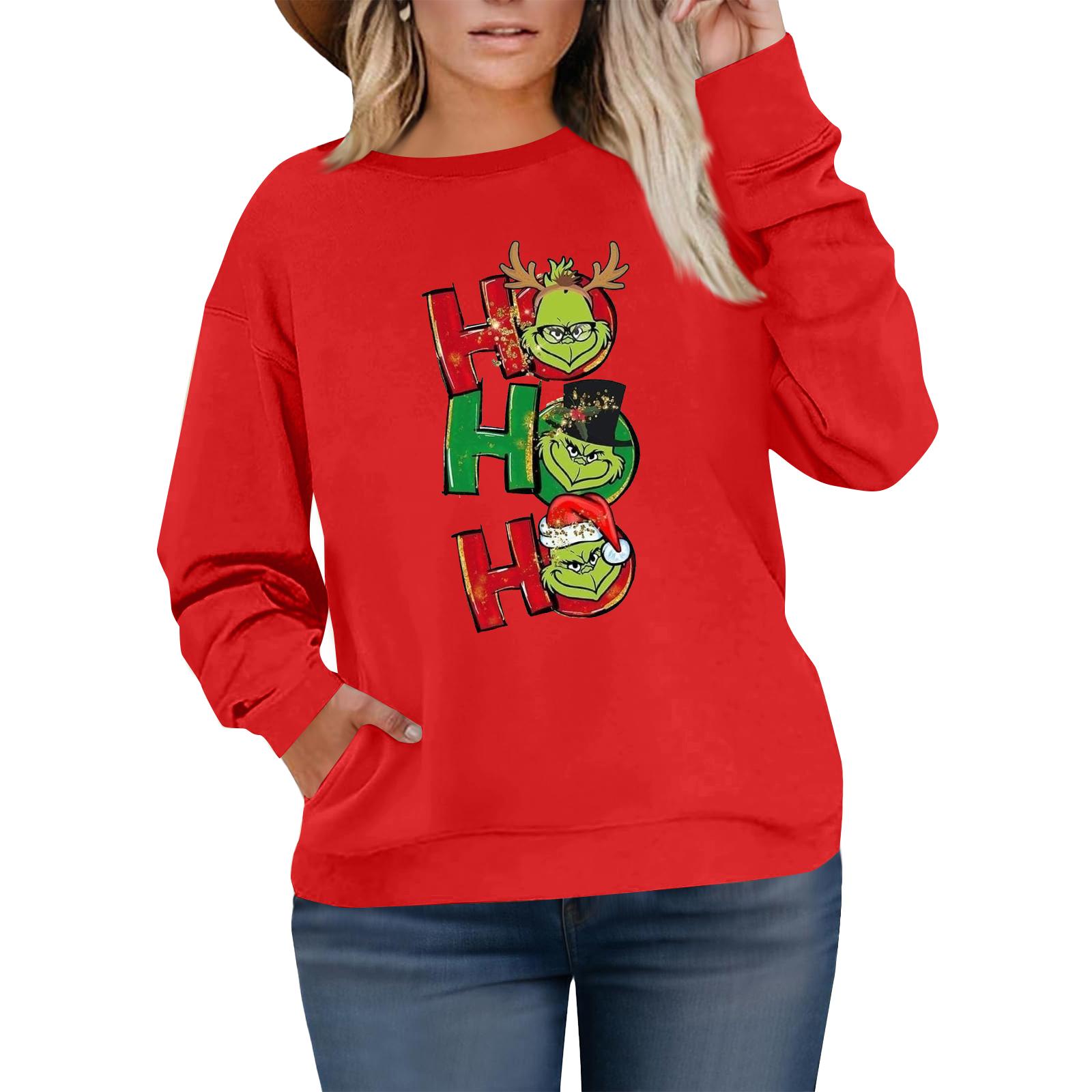 

Женский модный повседневный пуловер большого размера с длинным рукавом и принтом XXXXXL красный