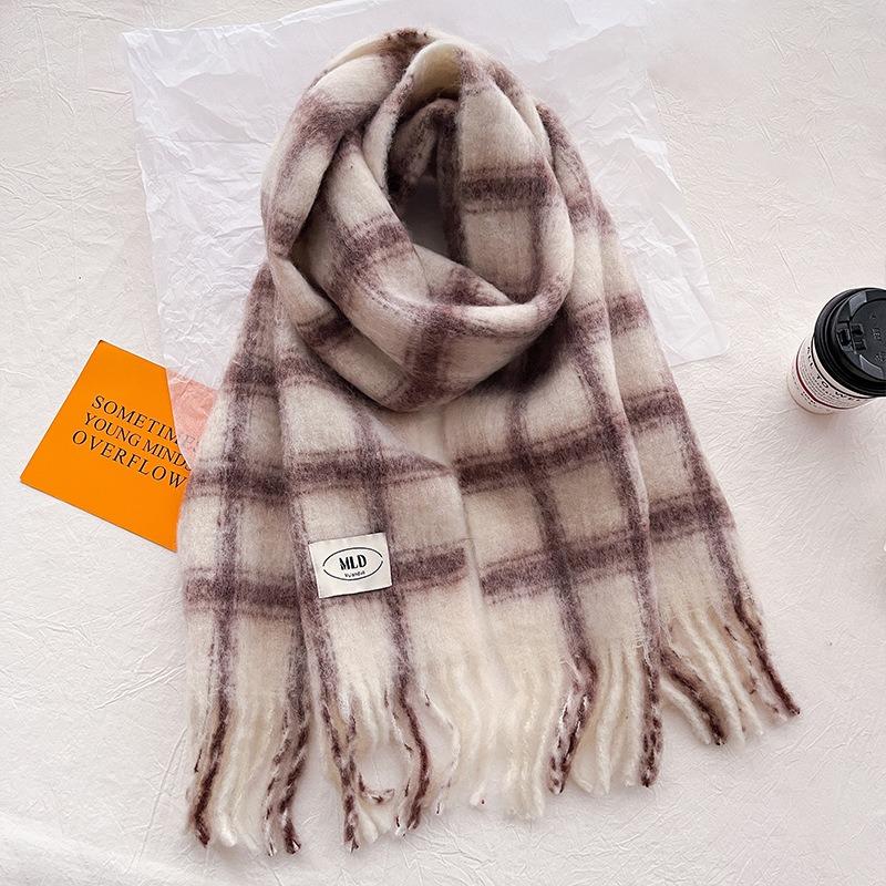 Rainbow wool plaid scarf women's winter imitation cashmere red fringed wool shawl thickened scarf