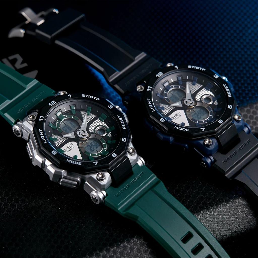 Fashion Trendy Sports Men's Electronic Watch LED Light Analog Digital Dual Display Calendar Multifunctional Watch Reloj Hombre