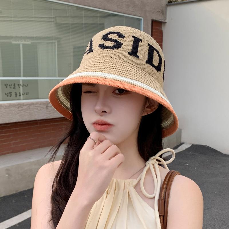 Spring and summer bucket hat knitted hat children's fashion versatile bucket hat breathable sunshade sunscreen basin hat tide