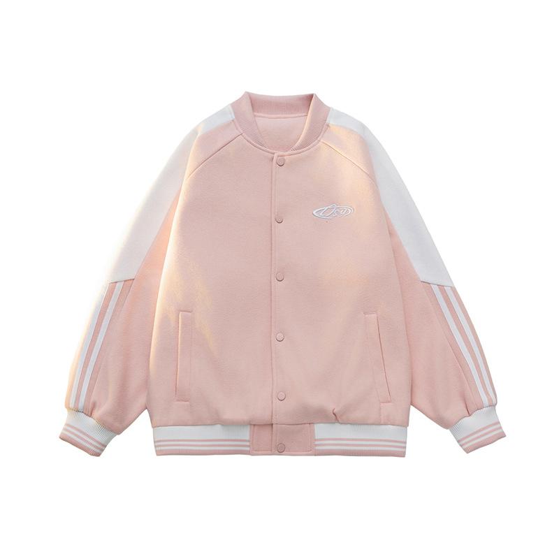 Dopamine Baseball Collar Jacket for Men and Women In The Same Style Spring and Autumn New Hong Kong Style Striped Couple Jacket