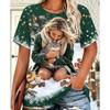 Women Christmas Shiba Inu Puppy T‑Shirt, Girl Playing Snow Winter Xmas Graphic Casual Short Sleeve Tee Holiday Daily Outfit