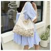 Large Capacity Shoulder Bag High-Quality Lace Splicing Handbag Canvas Tote Bag Fresh Cotton Tote Bag For Short Trip Shopping