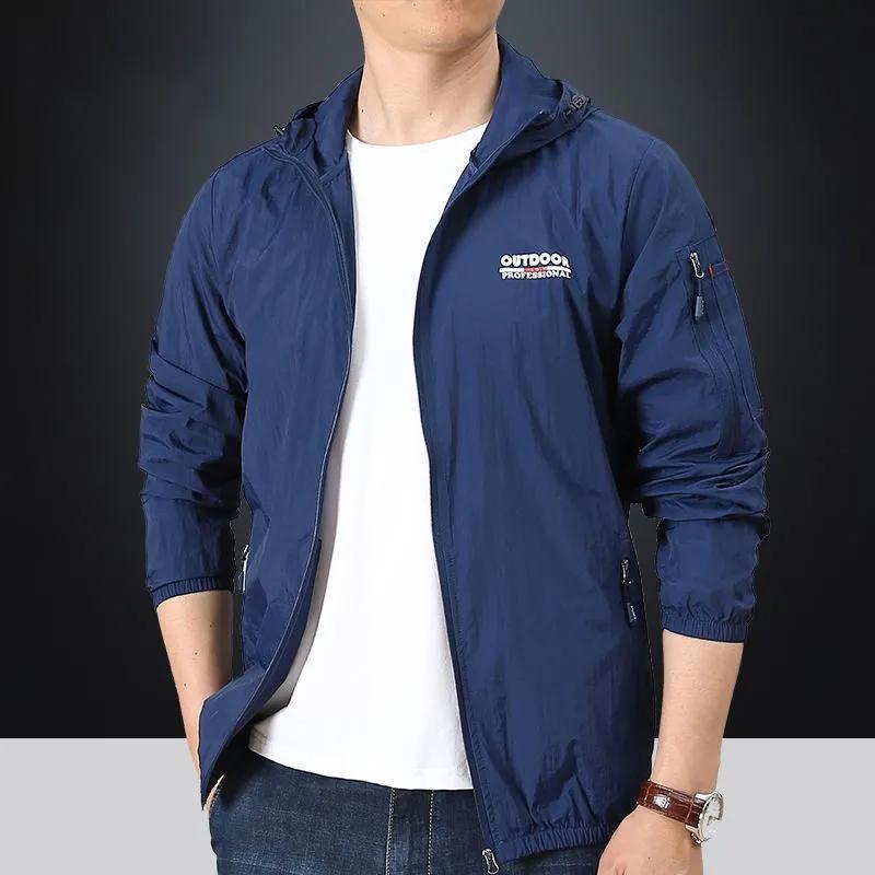 

Summer Sun Protective Jacket for Men Anti-UV Ultra-thin Breathable Outdoor Quick-drying Windbreaker Portable Sports Clothes Hooded Jacket KTB 3XL темно-синього кольору