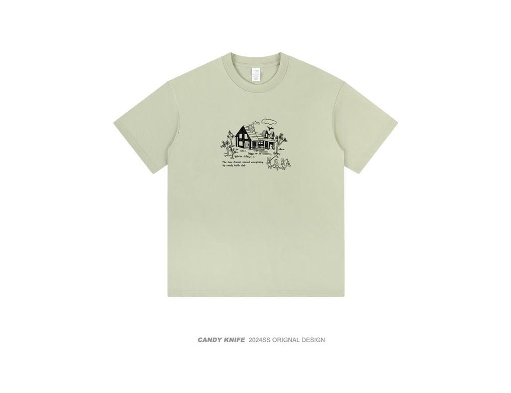 Unisex Hong Kong Style Harajuku Cotton T-Shirt, Loose Fit, Short Sleeves, Trendy Design for Couples