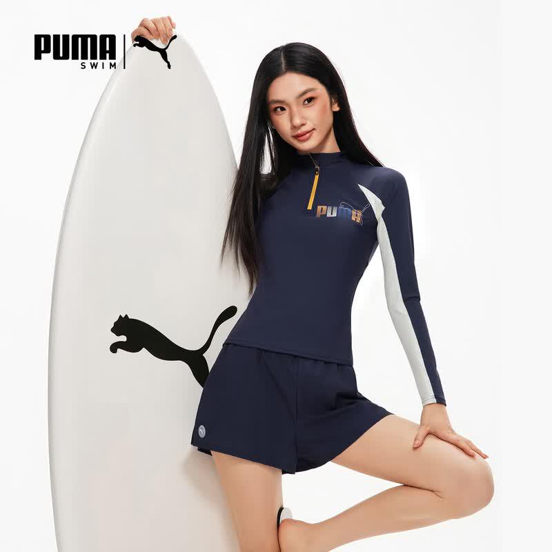 PUMA Women s Faux Two-Piece Long Sleeve Swimsuit M