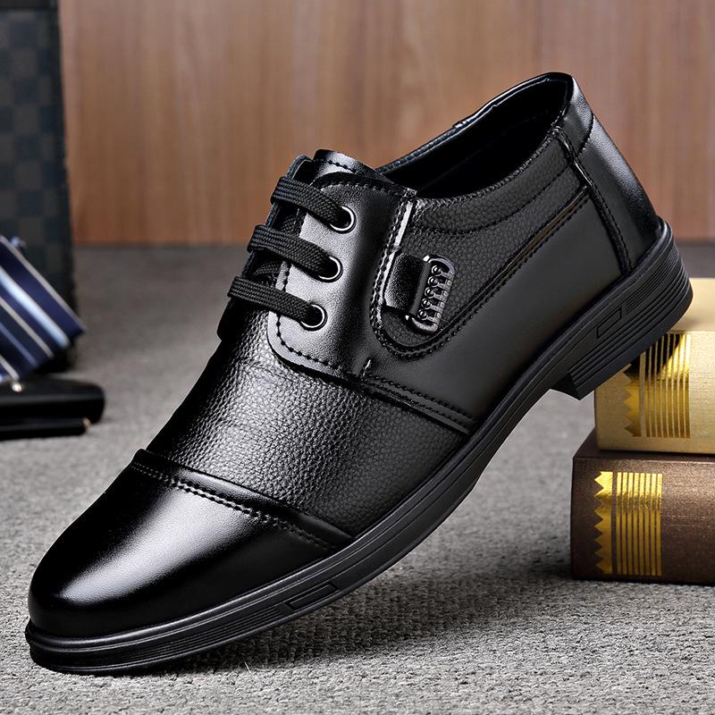2025 Men's Casual British Style Leather Office Shoes - Spring Formal, Soft Low-Top Lace-Up