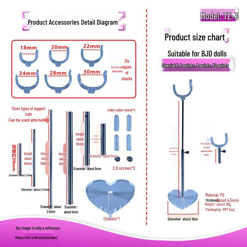 BJD Adjustable Transparent Acrylic PS Doll Stand for Sizes 6/6, 8, and 12