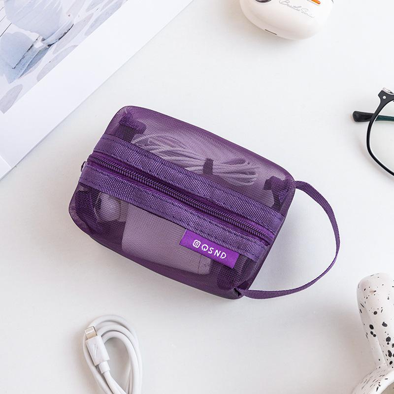 Large Capacity Mesh Zipper Bag for Coins, Keys, Cables, Earphones, and Phone Accessories