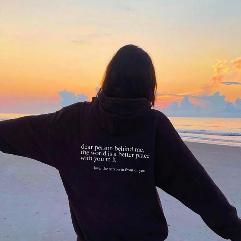 Womens Oversized Hooded Sweatshirt With Kangaroo Pocket Letter Print Short Sleeve Loose Fit