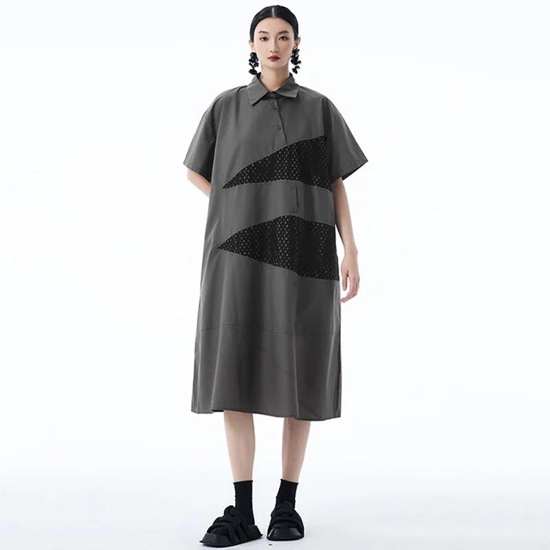 

XITAO A-line Short Sleeve Loose Dress HQQ2511 One Size серый