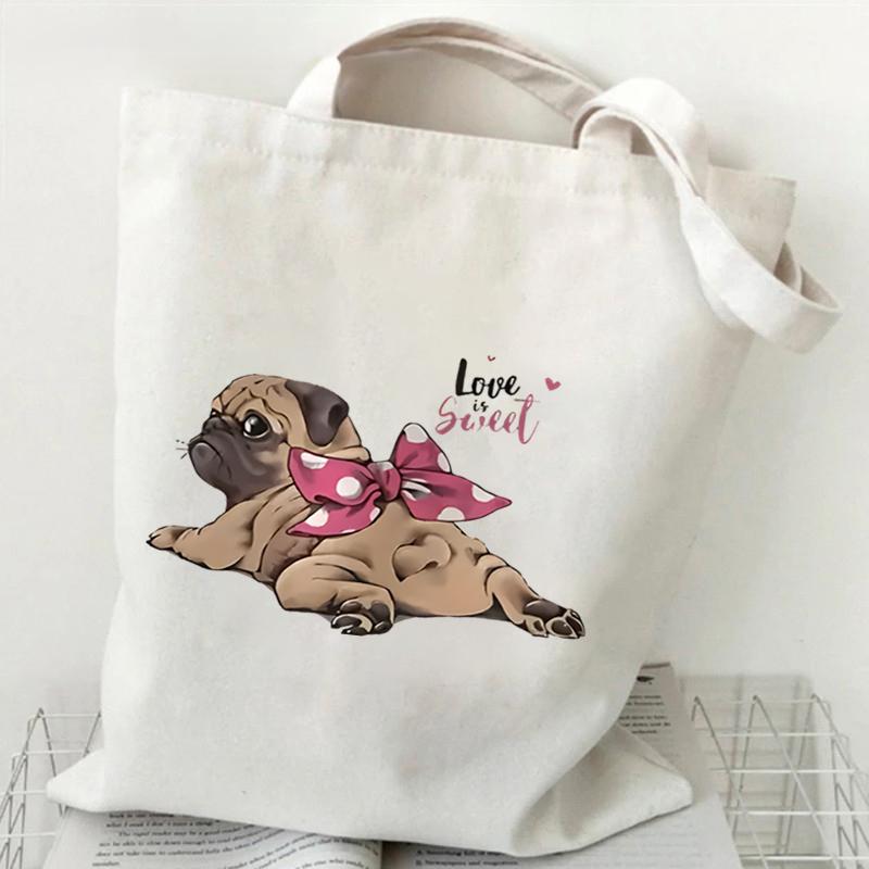 Cartoon Beagle Dog Print Canvas Tote Bag Fashion Animal Shoulder Shopping Bag for Men Women Teens