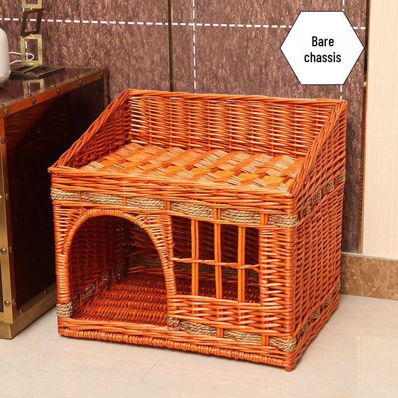 Four Seasons Universal Cat House – Enclosed Rattan Weaving Villa for Cats