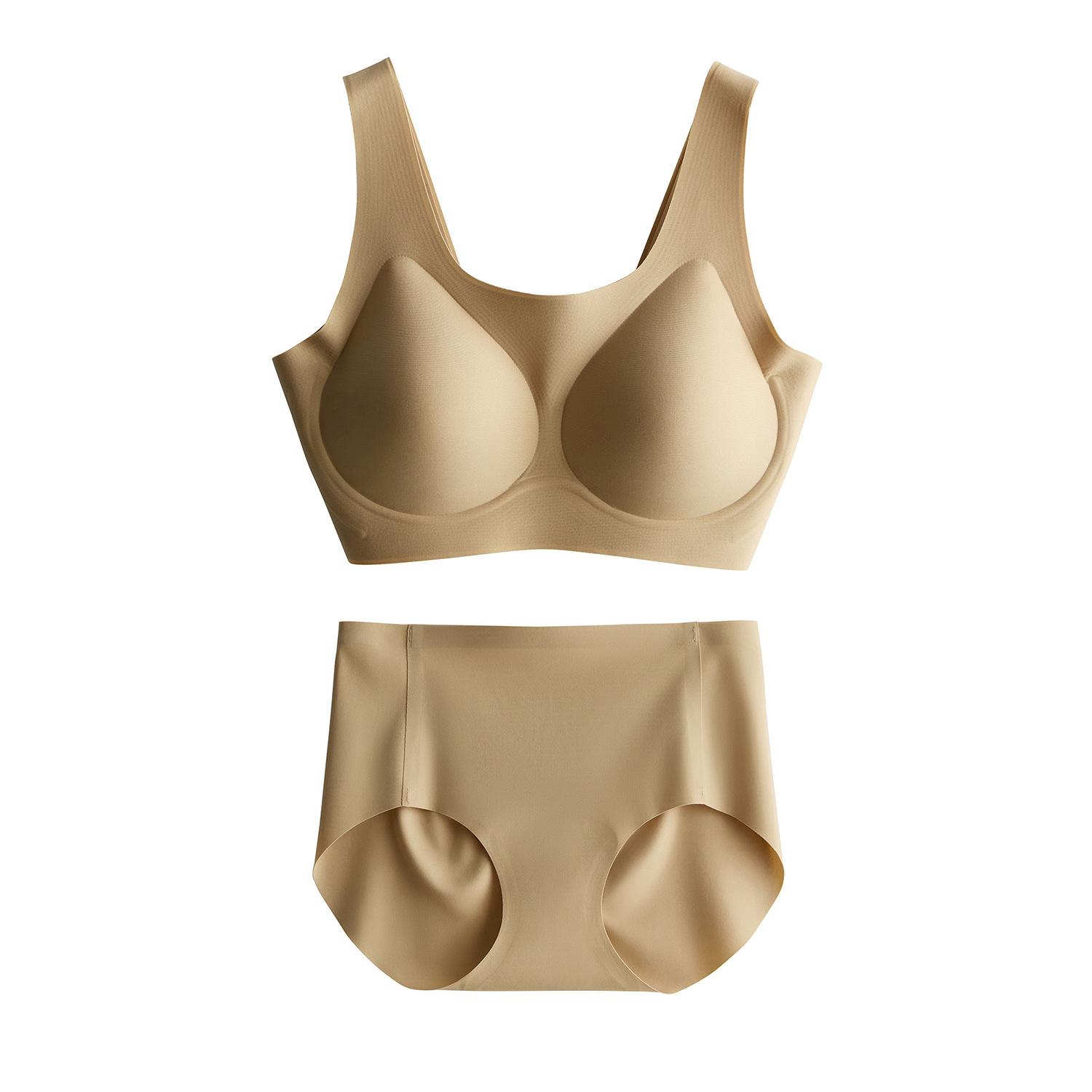 Jelly latex underwear set women s seamless invisible liquid foundation underwear soft support breathable bra cover M/75AB