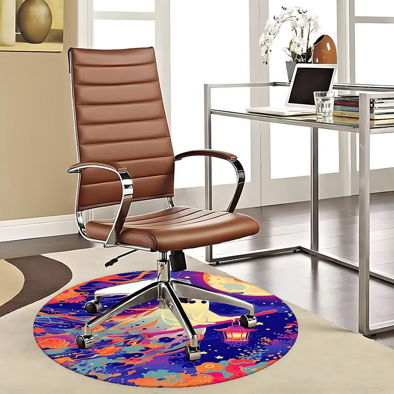 1pc Ghost with Lantern Round Carpet Anime Design, Office Chair Mat, Non Slip Rug, Festival Gift, Decor, Home Office, Living Room, Bedroom