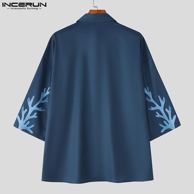 INCERUN Men Lapel Half Sleeve Floral Print Casual Loose Oversized Shirts
