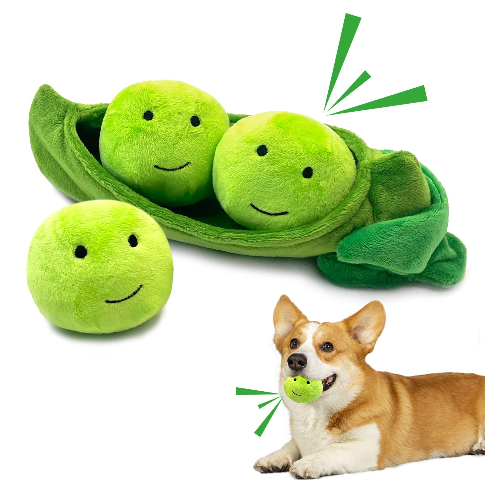 

Игрушки для собак Pawplusee в форме горошин со скрипучими звуками, набор из 3 мягких хлопковых жевательных игрушек для маленьких и средних собак, для игры в аппорт, зеленые