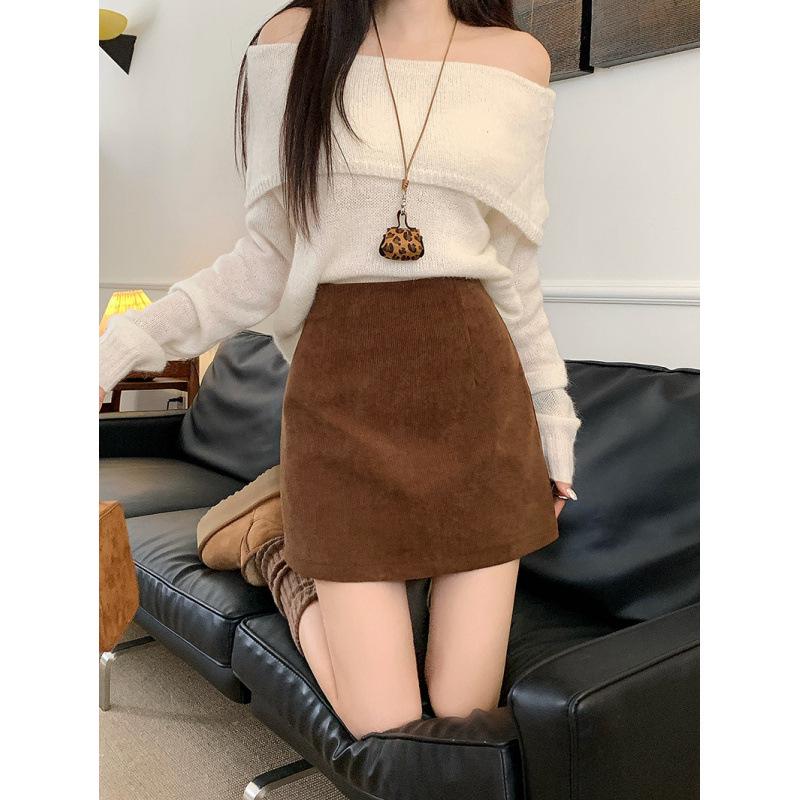 

2025 Autumn Elegant Plus Size High Waist Slim Wool Skirt XL кавовий