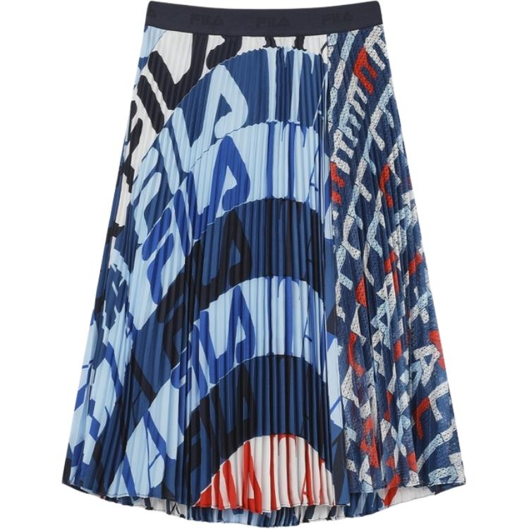 Fila Elastic Full Print Spliced Casual Long Skirt Women skirts Blue F11W434303F-ZA