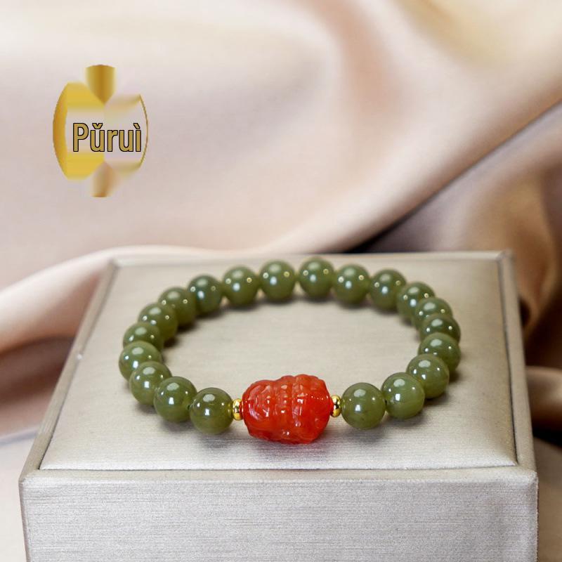 Ice Blue Hetian Jade Bracelet for Women - Elegant Bead String Jewelry, 2024 New Style