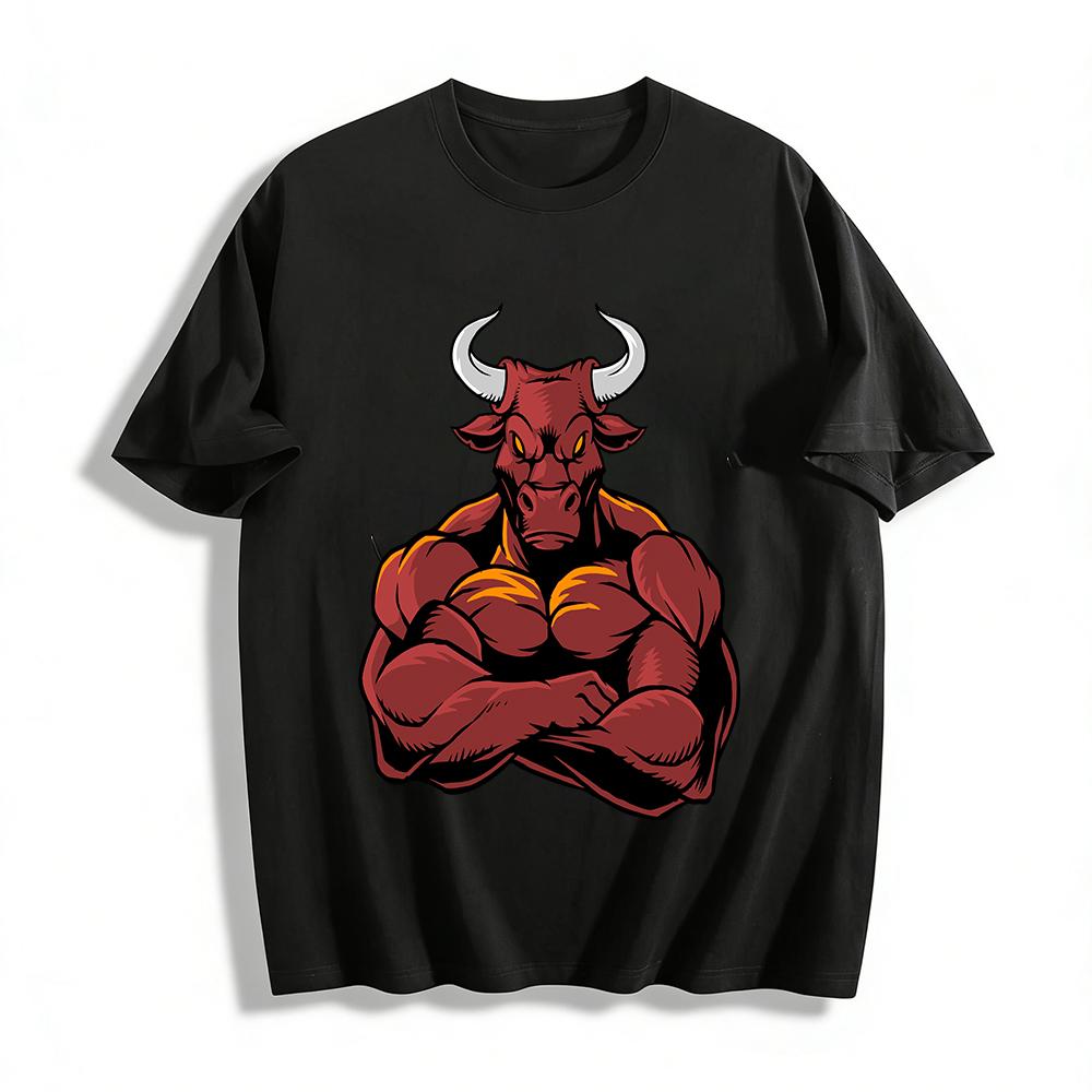 Muscular Bull Graphic Cool Casual Short Sleeve T-Shirt Pure cotton T-shirt XXS