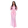 Cross-border European and American Women's Clothing  Fashion Temperament Satin Cardigan Long-sleeved Strap-up Straight Suit Long Skirt Set