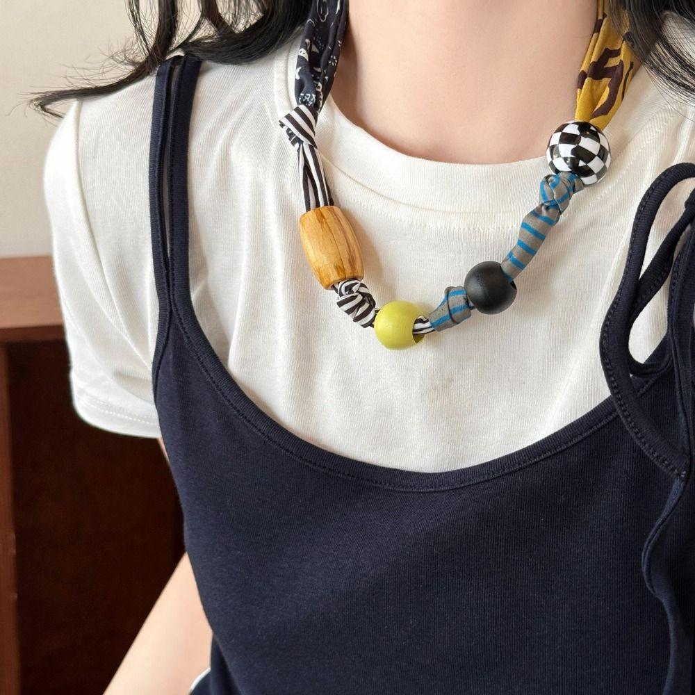 Clavicle Chain Patchwork Cloth Chain Necklace Love Pendant Bohemian Choker  Women