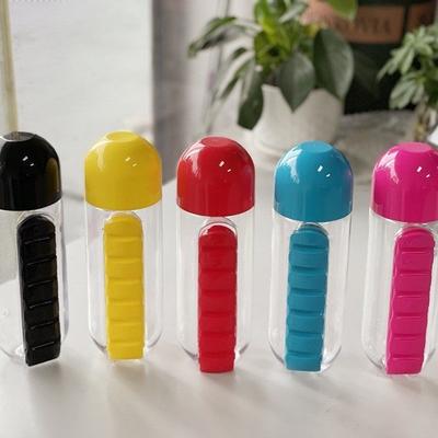 Creative 2-in-1  Cup Medicine Box with 7 Compartments Portable Seven-day Dosage Water Bottle And Medicine Container for Out