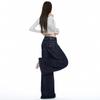 Dark blue design wide-leg jeans for women, autumn new high-waisted loose-fitting and thin floor pants