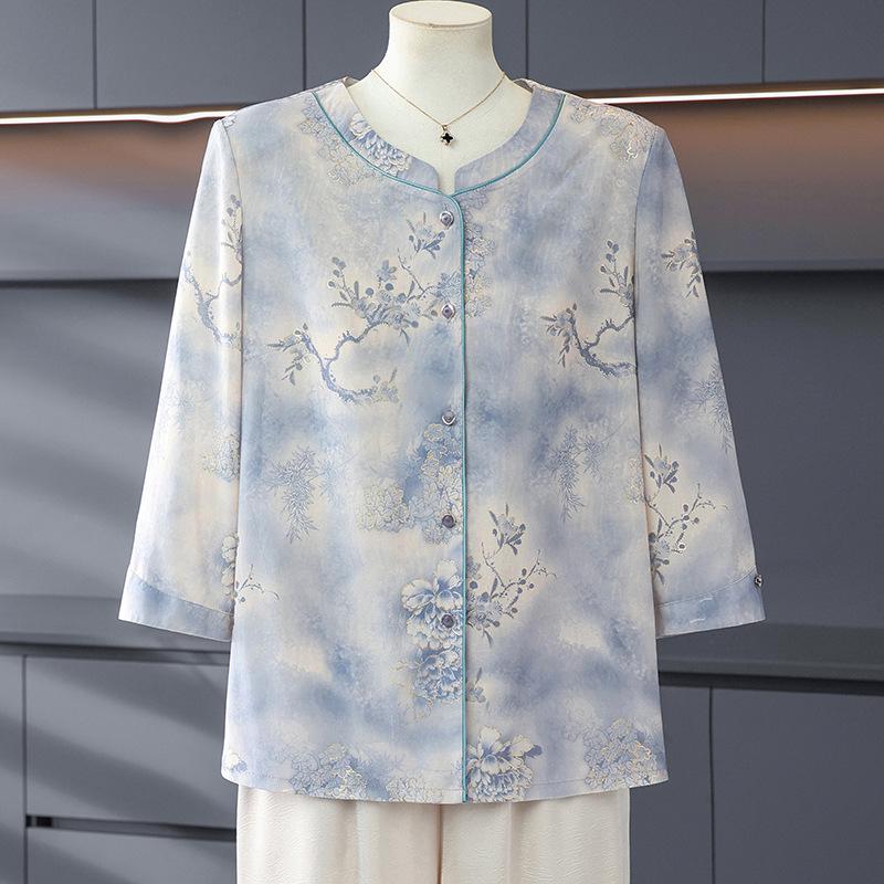 

2026 Stylish Seven-Sleeve Summer Cardigan for Middle-Aged and Elderly Women L (80-100 lbs) синий