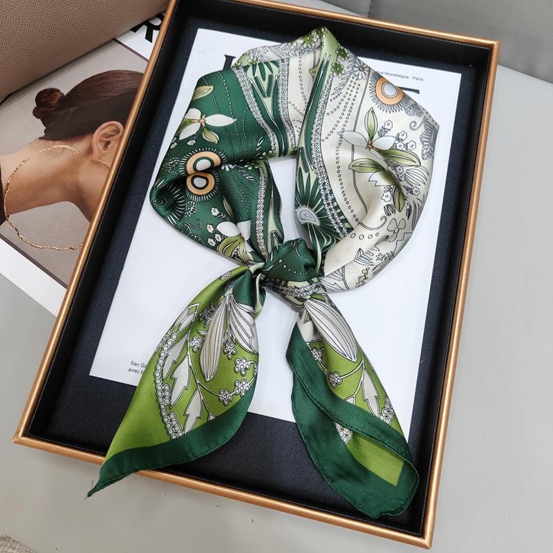 New Versatile Imitation Silk with Suit Silk Scarf Fashionable Women's Small Square Silk Scarf French Spring and Autumn Scarf