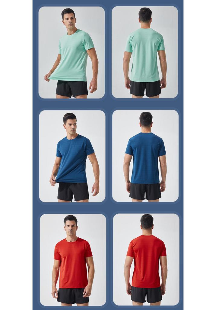Men's Quick-Dry Short Sleeve Round Neck Sports T-Shirt: Breathable, Elastic, Plus Size Top for Running & Fitness