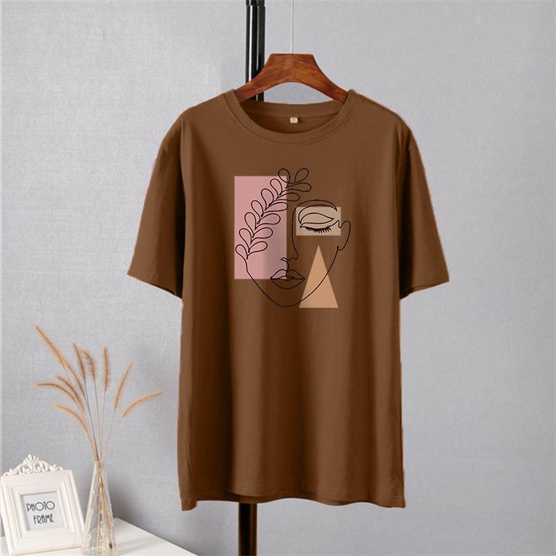 Shellsuning-Camiseta con estampado estético de gran tamaño para mujer, ropa de calle sencilla de manga corta a la moda, camisetas suaves, Tops artísticos básicos de algodón 100% para mujer