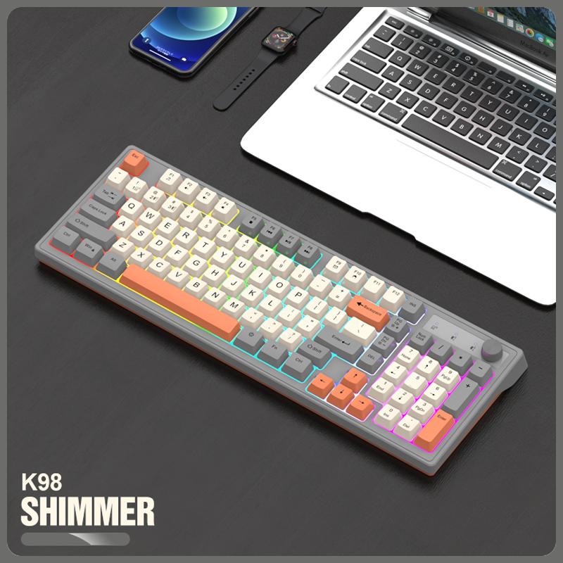 Dual Modes Mechanical Keyboard Dual Bluetooth 2.4G Gaming Wireless Keyboard RGB Glows Adjustable Volume Knob Keyboard For PC Laptop Tablet