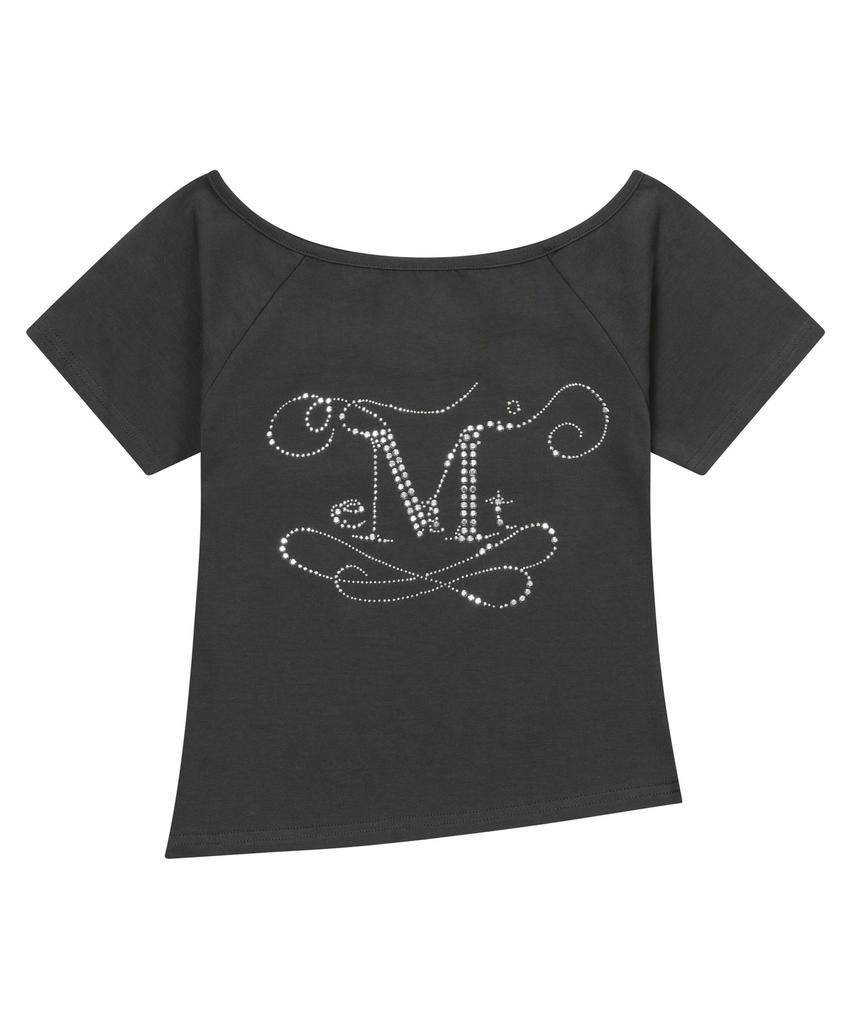 Mucent Glint One Shoulder Cubic Point Asymmetrical Short Sleeve Tee