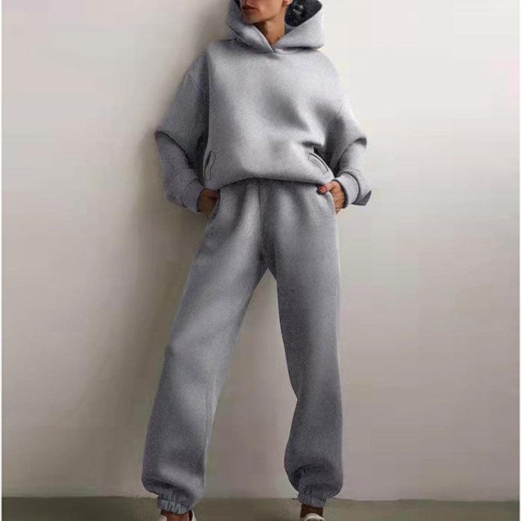 2026 cross-border foreign trade women's clothing, new spring models in Europe, America, solid color casual sports style hooded sweater trousers set