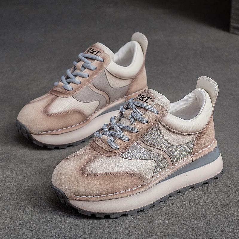 Johnature Pantofi cu șireturi din piele naturală, culori mixte, pentru femei, sport pentru timpul liber, cu talpă moale, pantofi confortabili