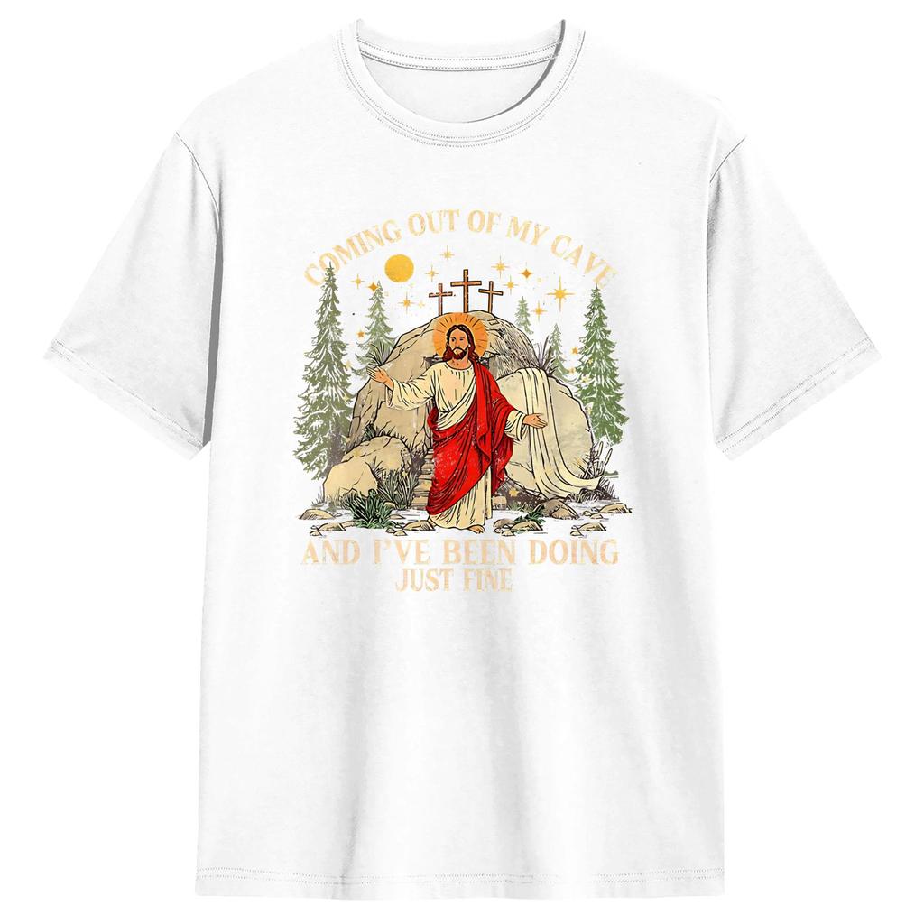 Coming Out of My Cave the Jesus Resurrection EasterTShirt Summer Fashion TShirts Cotton Comfortable Tees ShortSleeved