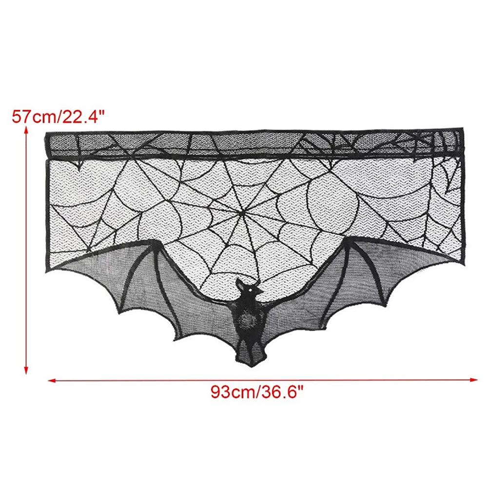Halloween Decorations Tablecloth Black Lace Spider Cobweb Table Cover Spiderweb Mantel Fireplace Scarf for Halloween Party