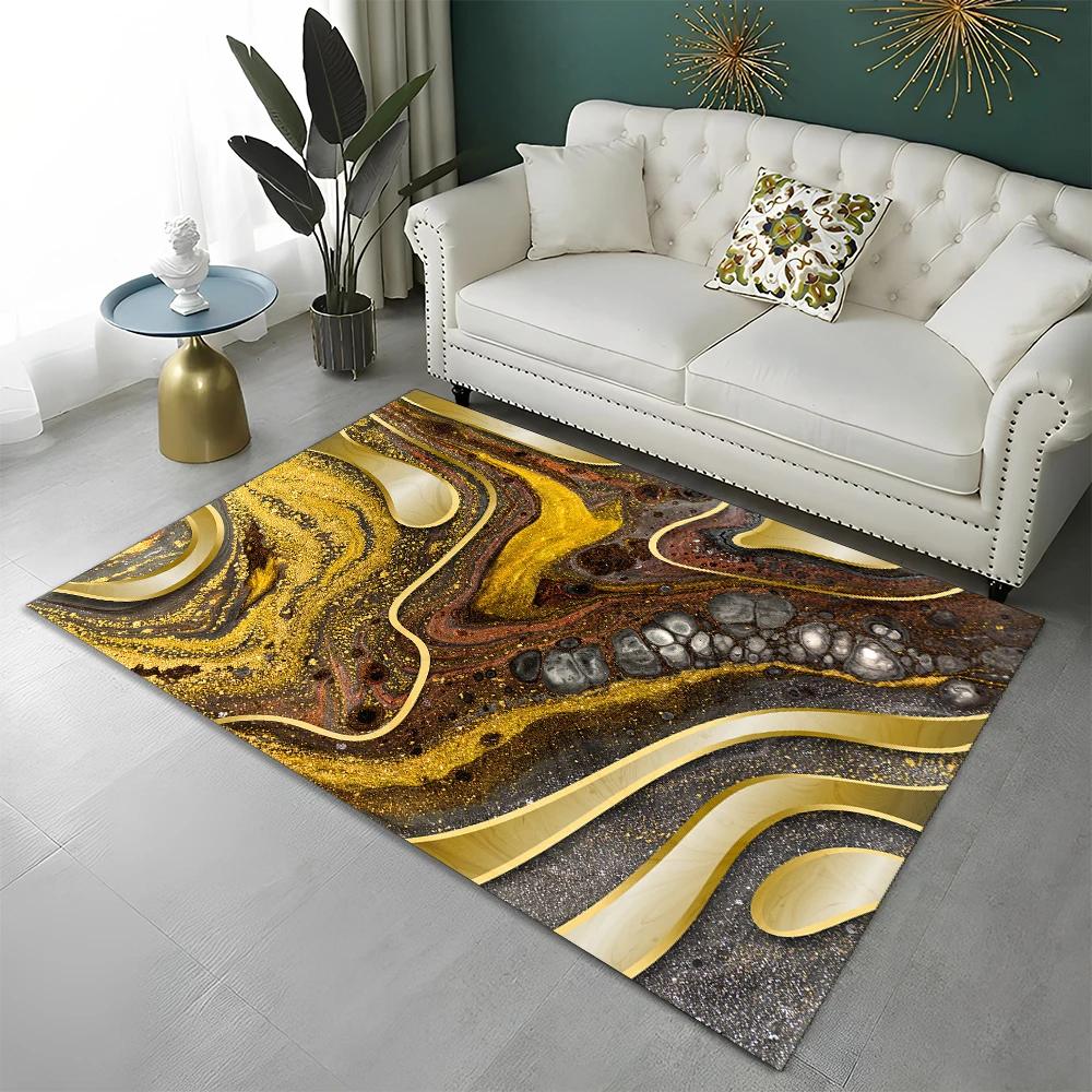 3D Colour Splendid Gold Nordic Marble Carpet Rug for Home Living Room Bedroom Sofa Doormat Decor,kid Area Rug Non-slip Floor Mat