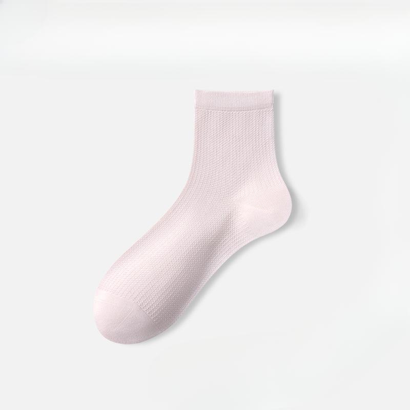 Female Summer Thin Style All Match Pure Color Sweat Absorption Antibacterial Mesh Breathable Tube Socks